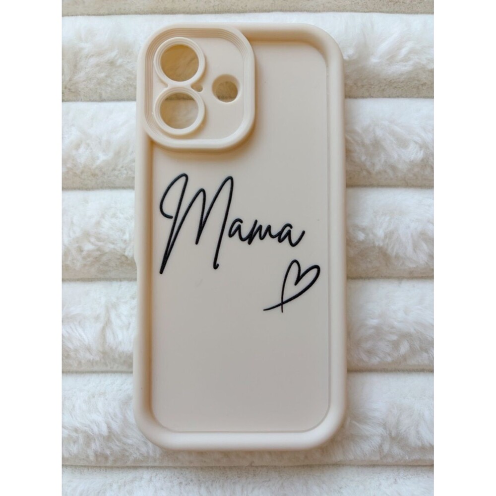 Mama iPhone Case Neutral Aesthetic Minimal Beige Phone Case Heart Soft Silicone